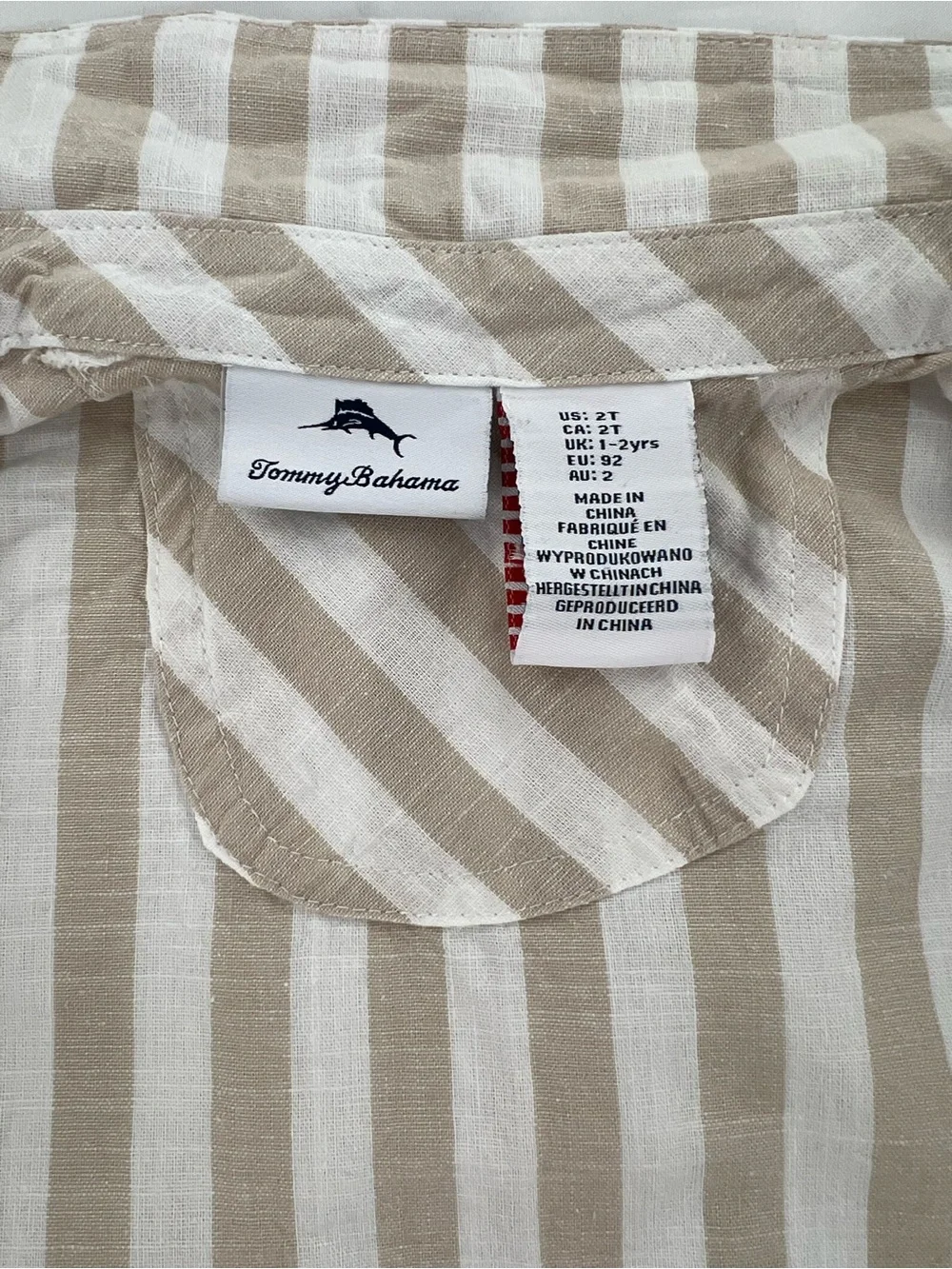 Tommy Bahama Beige and White Striped Button-Down Shirt